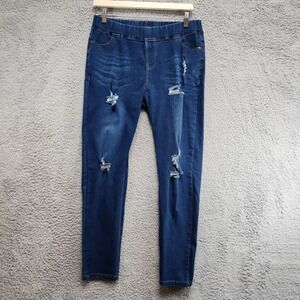 Sheila Rose Jeans Women's XL Blue Denim Mid-Rise‎ Distressed Skinny Leg Pull-On